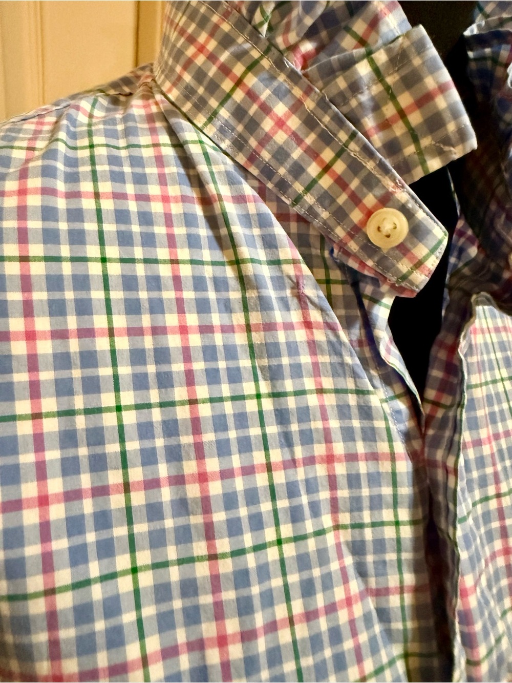 Upcycled Mens Ralph Lauren Pink, Blue & Green Plaid Button-Down Shirt - Picture 3 of 8